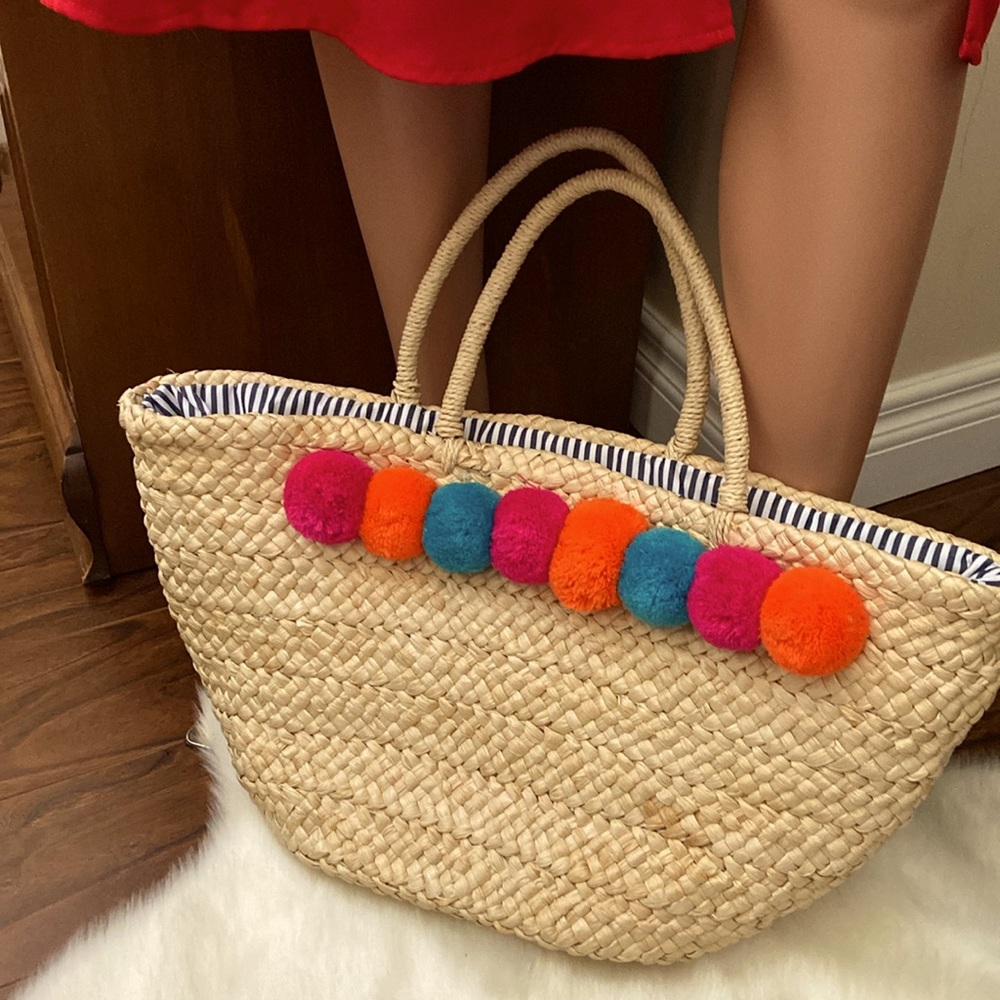Vacation straw Pom Pom tote and scarf